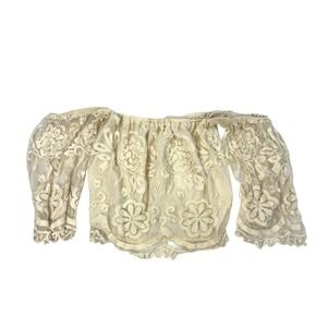 Jens Pirate Booty Lace Tube Top Womens Sz S Cream Floral Crop Off Shoulder Boho